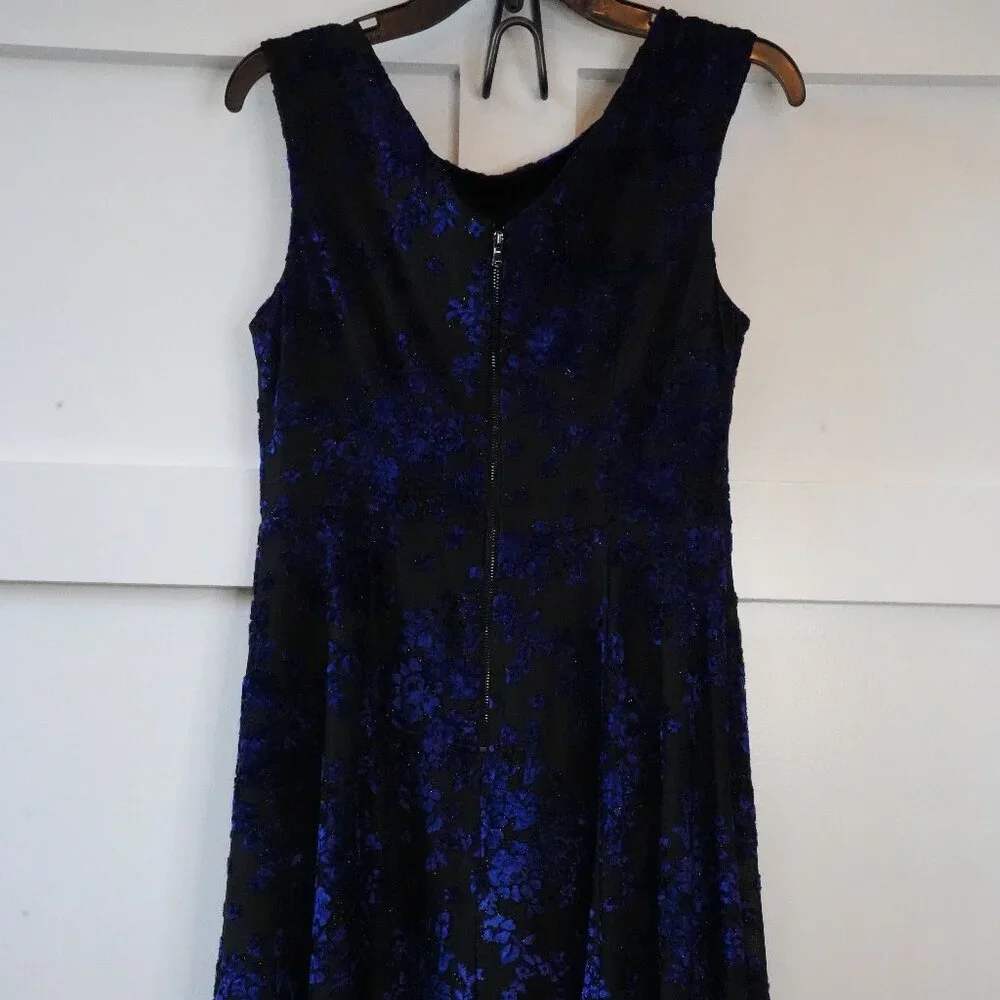 Betsey Johnson, Shimmer Floral Burnout Velvet Fit & Flare‎ Dress, Black, Blue - Picture 3 of 6